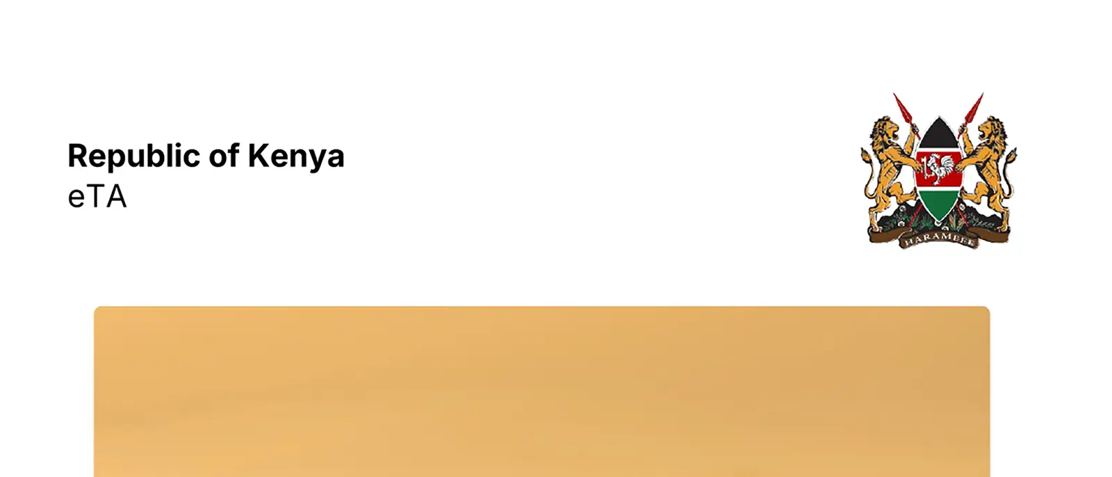 نمونه مجوز الکترونیک سفر کنیا eTA با نشان جمهوری کنیا، مرتبط با ویزای کنیا برای ایرانیان