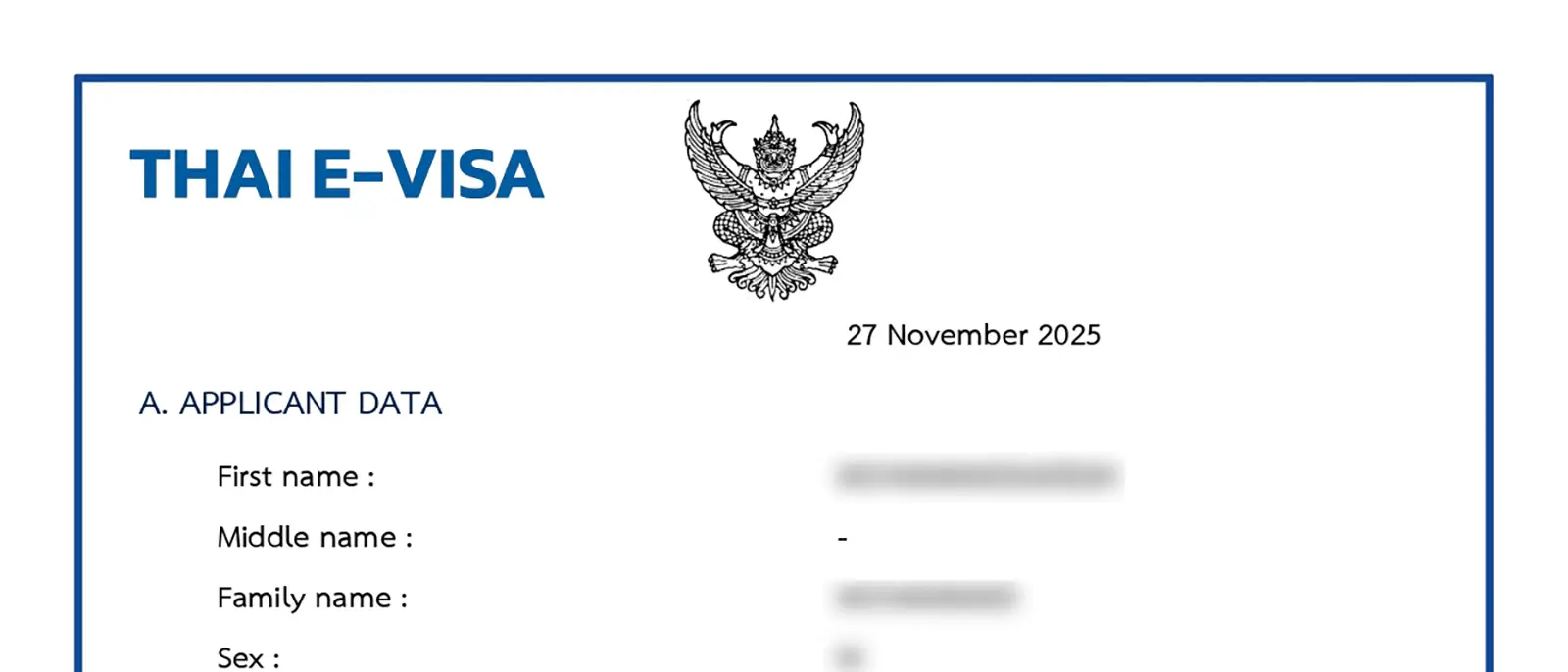 نمونه ویزای تایلند الکترونیک Thai E Visa با مشخصات متقاضی و تاریخ صدور